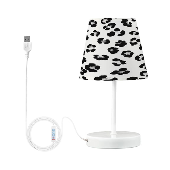 Ryvnso LED Bedside Table Lamp Leopard Pattern White Bedroom Desk Lamps Nightstand Lampshade S