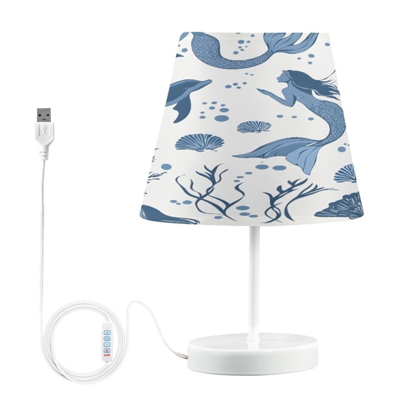 Ryvnso LED Bedside Table Lamp Mermaid Dolphins Coral Bedroom Desk Lamps Nightstand Lampshade M