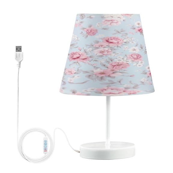 Ryvnso LED Bedside Table Lamp Pink Flowers Floral Bedroom Desk Lamps Nightstand Lampshade M
