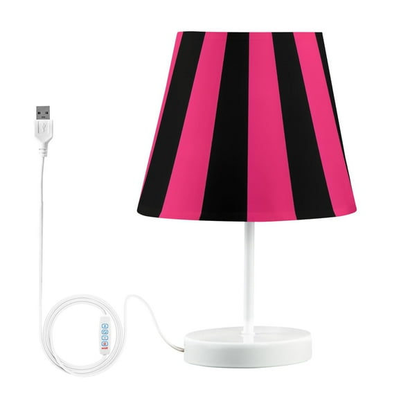 Ryvnso LED Bedside Table Lamp Pink and Black Stripe Pattern Bedroom Desk Lamps Nightstand Lampshade M
