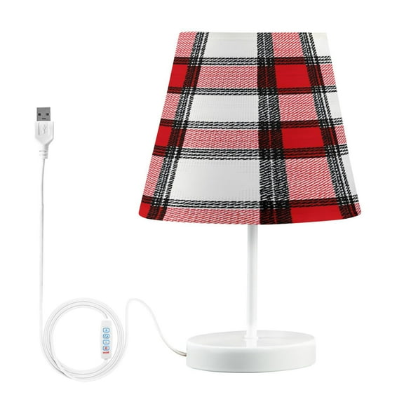Ryvnso LED Bedside Table Lamp Plaid Red Checkered Bedroom Desk Lamps Nightstand Lampshade M
