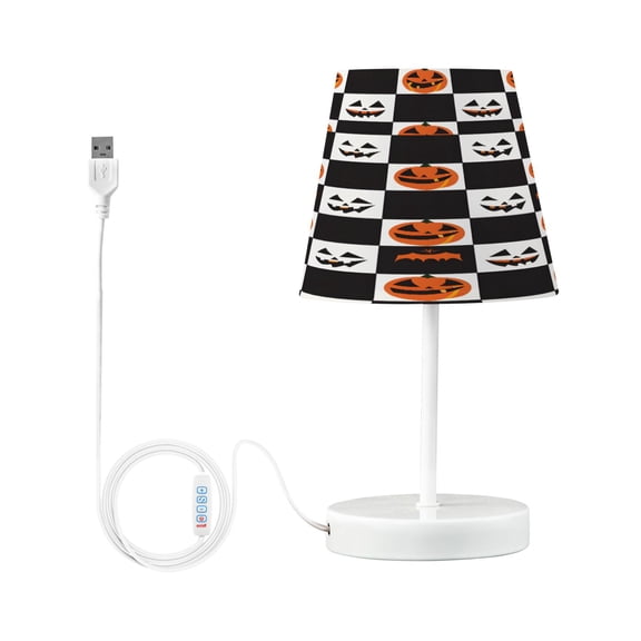 Ryvnso LED Bedside Table Lamp Pumpkins on Checkered Bedroom Desk Lamps Nightstand Lampshade S