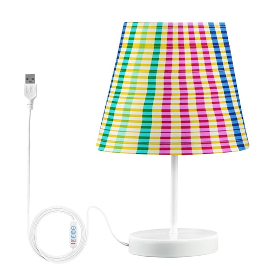Ryvnso LED Bedside Table Lamp Rainbow Checkered Bedroom Desk Lamps Nightstand Lampshade M