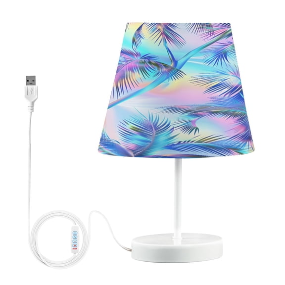 Ryvnso LED Bedside Table Lamp Rainbow Pattern Plam Trees Bedroom Desk Lamps Nightstand Lampshade M