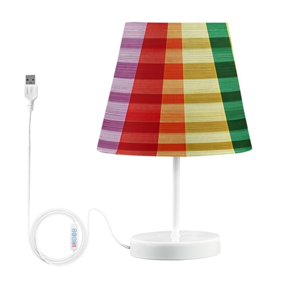 Ryvnso LED Bedside Table Lamp Rainbow Stripe Checkered Bedroom Desk Lamps Nightstand Lampshade M