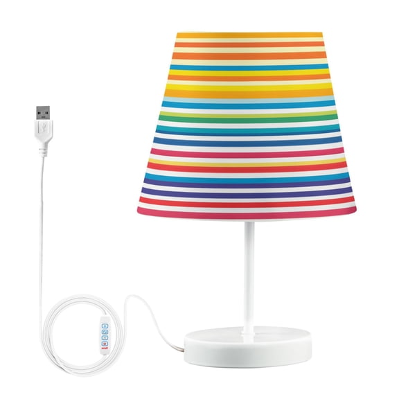 Ryvnso LED Bedside Table Lamp Rainbow Stripes Bedroom Desk Lamps Nightstand Lampshade M