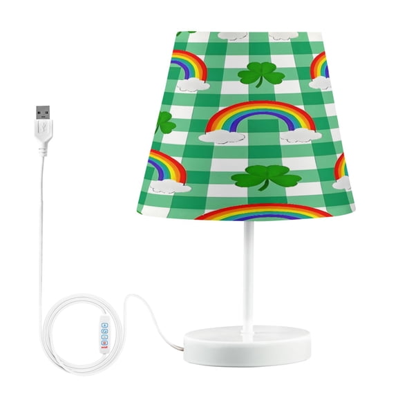 Ryvnso LED Bedside Table Lamp Rainbow on Checkered Bedroom Desk Lamps Nightstand Lampshade M