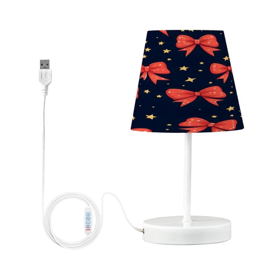 Ryvnso LED Bedside Table Lamp Red Bow Pattern Bedroom Desk Lamps Nightstand Lampshade S