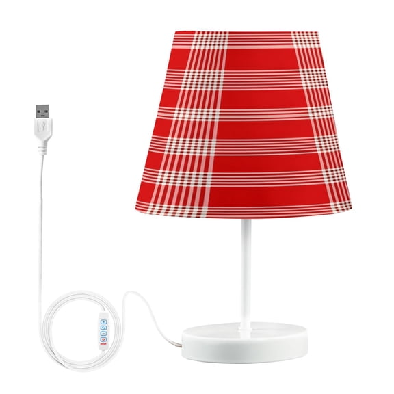Ryvnso LED Bedside Table Lamp Red Tartan Checkered Bedroom Desk Lamps Nightstand Lampshade M