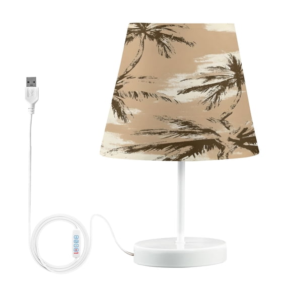 Ryvnso LED Bedside Table Lamp Retro Palm Tree Pattern Bedroom Desk Lamps Nightstand Lampshade M
