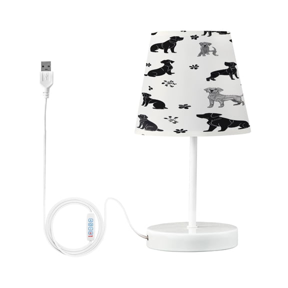 Ryvnso LED Bedside Table Lamp Silhouette Doodle Dogs Bedroom Desk Lamps Nightstand Lampshade S