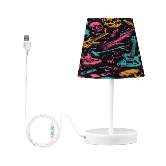 Ryvnso LED Bedside Table Lamp Skull and Guitars Bedroom Desk Lamps Nightstand Lampshade S