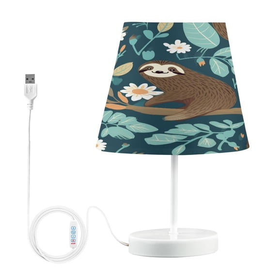 Ryvnso LED Bedside Table Lamp Sloth and Daisy Floral Bedroom Desk Lamps Nightstand Lampshade M