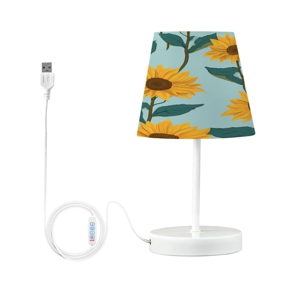 Ryvnso LED Bedside Table Lamp Sunflowers on Blue Bedroom Desk Lamps Nightstand Lampshade S