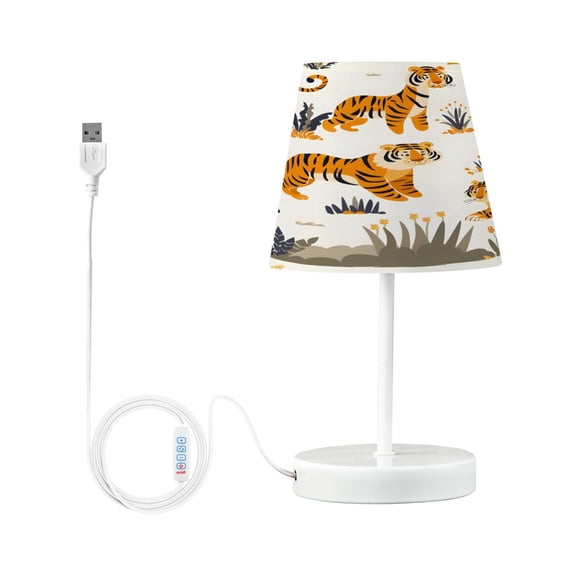 Ryvnso LED Bedside Table Lamp Tigers and Palm Leaves Bedroom Desk Lamps Nightstand Lampshade S