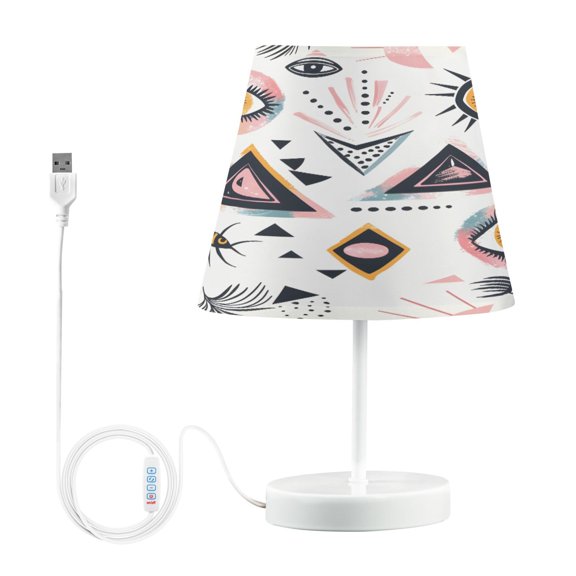 Ryvnso LED Bedside Table Lamp Triangle Eye and Different Art Pattern Bedroom Desk Lamps Nightstand Lampshade M