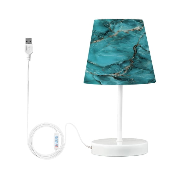 Ryvnso LED Bedside Table Lamp Turquoise Marble Bedroom Desk Lamps Nightstand Lampshade S