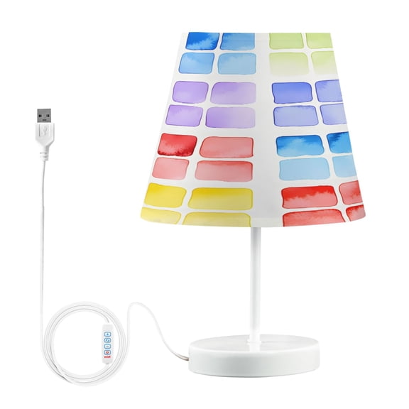 Ryvnso LED Bedside Table Lamp Watercolor Rainbow Squares Bedroom Desk Lamps Nightstand Lampshade M