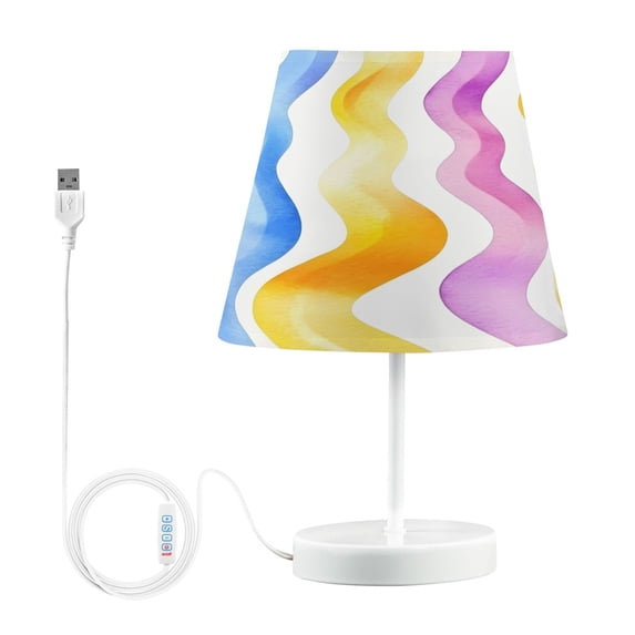 Ryvnso LED Bedside Table Lamp Watercolor Wavy Bedroom Desk Lamps Nightstand Lampshade M
