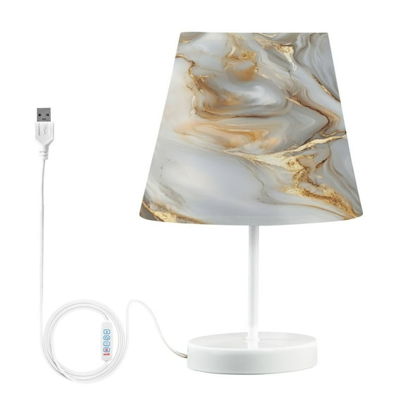 Ryvnso LED Bedside Table Lamp White Gold Marble Bedroom Desk Lamps Nightstand Lampshade M