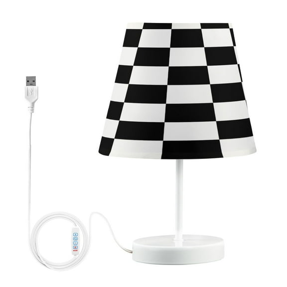 Ryvnso LED Bedside Table Lamp White and Black Checkered Grid Art Pattern Bedroom Desk Lamps Nightstand Lampshade M