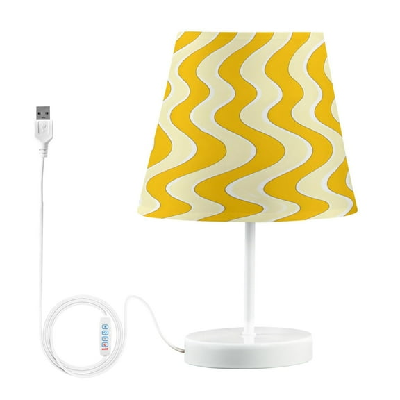 Ryvnso LED Bedside Table Lamp Yellow Wavy Bedroom Desk Lamps Nightstand Lampshade M