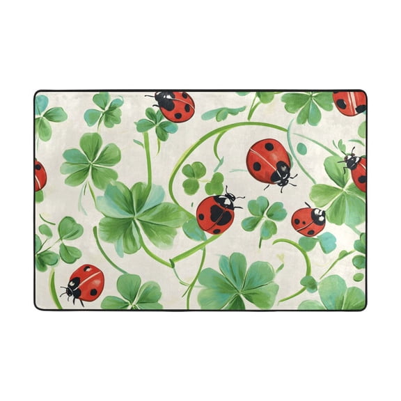 Ryvnso Ladybugs Clover Flower Area Floor Mats Large Nursery Rugs Non-Slip Carpets Doormat 36" x 24"