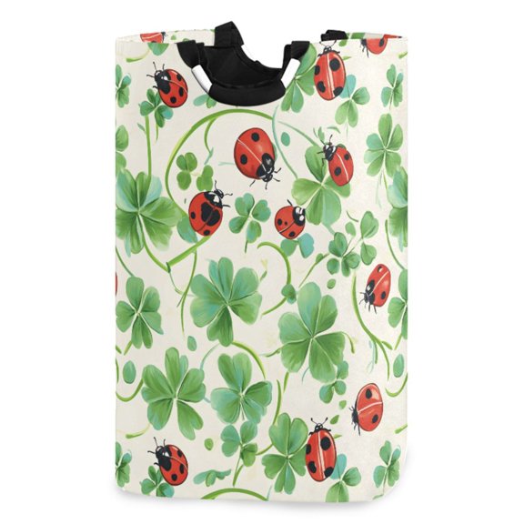 Ryvnso Ladybugs Clover Flower Pattern Large Storage Basket with Handles Collapsible Organizer Bin Laundry Hamper