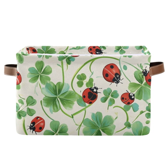 Ryvnso Ladybugs Clover Flower Storage Basket Large Bin Foldable Boxes Toys Organizer 14.2x10.2x8.3in 1 PC