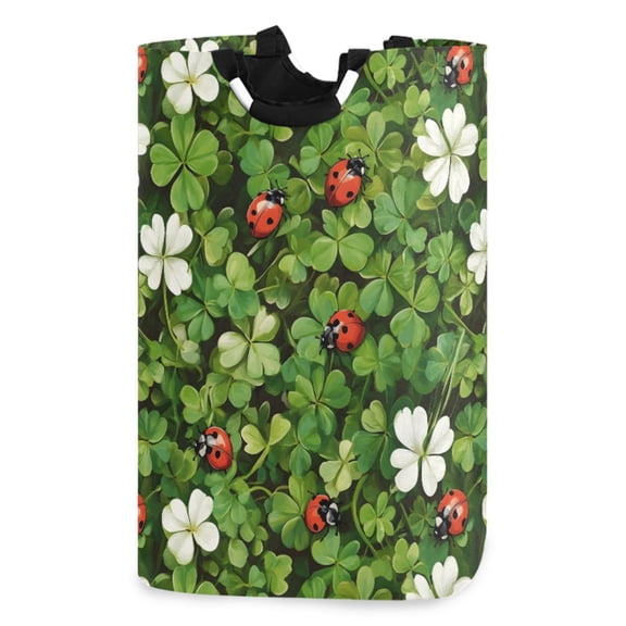 Ryvnso Ladybugs Clover Flowers Pattern Large Storage Basket with Handles Collapsible Organizer Bin Laundry Hamper