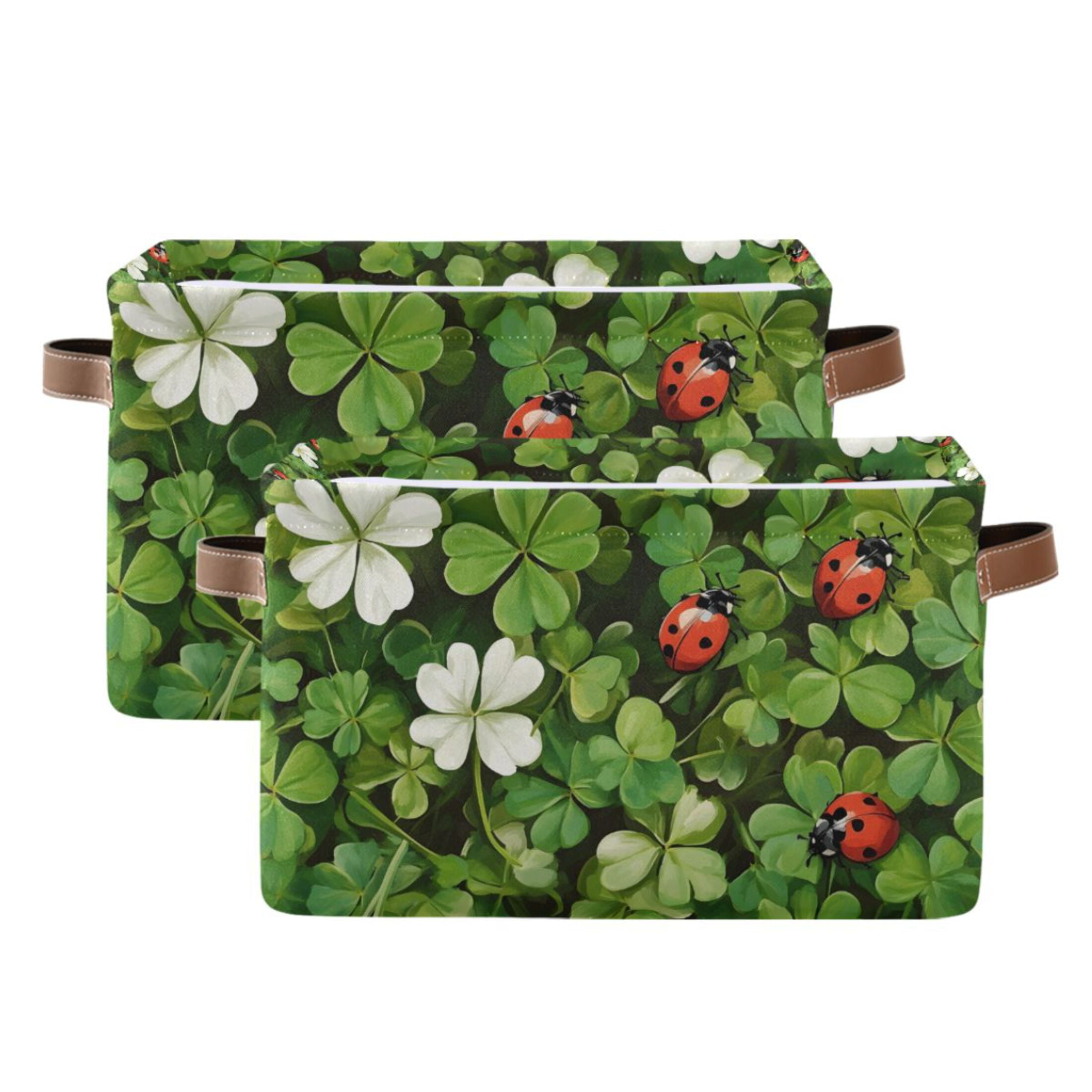 Ryvnso Ladybugs Clover Flowers Storage Basket Large Bin Foldable Boxes Toys Organizer 14.2x10.2x8.3in 2 PCs