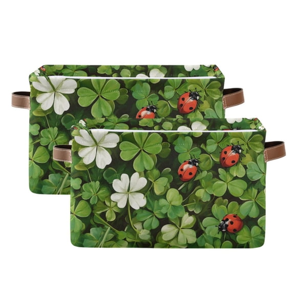 Ryvnso Ladybugs Clover Flowers Storage Basket Large Bin Foldable Boxes Toys Organizer 14.2x10.2x8.3in 2 PCs