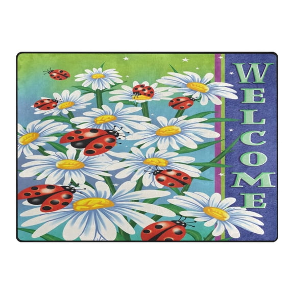 Ryvnso Ladybugs Daisy Flowers Area Rug Floor Mats Non-Slip Home Carpet 63 x 48 inch