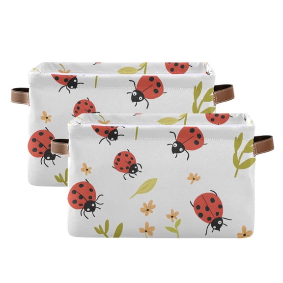 Ryvnso Ladybugs Flowers Storage Basket Large Bin Foldable Boxes Toys Organizer 14.2x10.2x8.3in 2 PCs