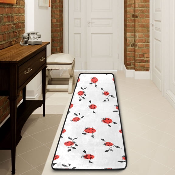 Ryvnso Ladybugs Leaves Hallway Runner Rugs Floor Carpet Non Slip Entryway Mat 2' x 6'