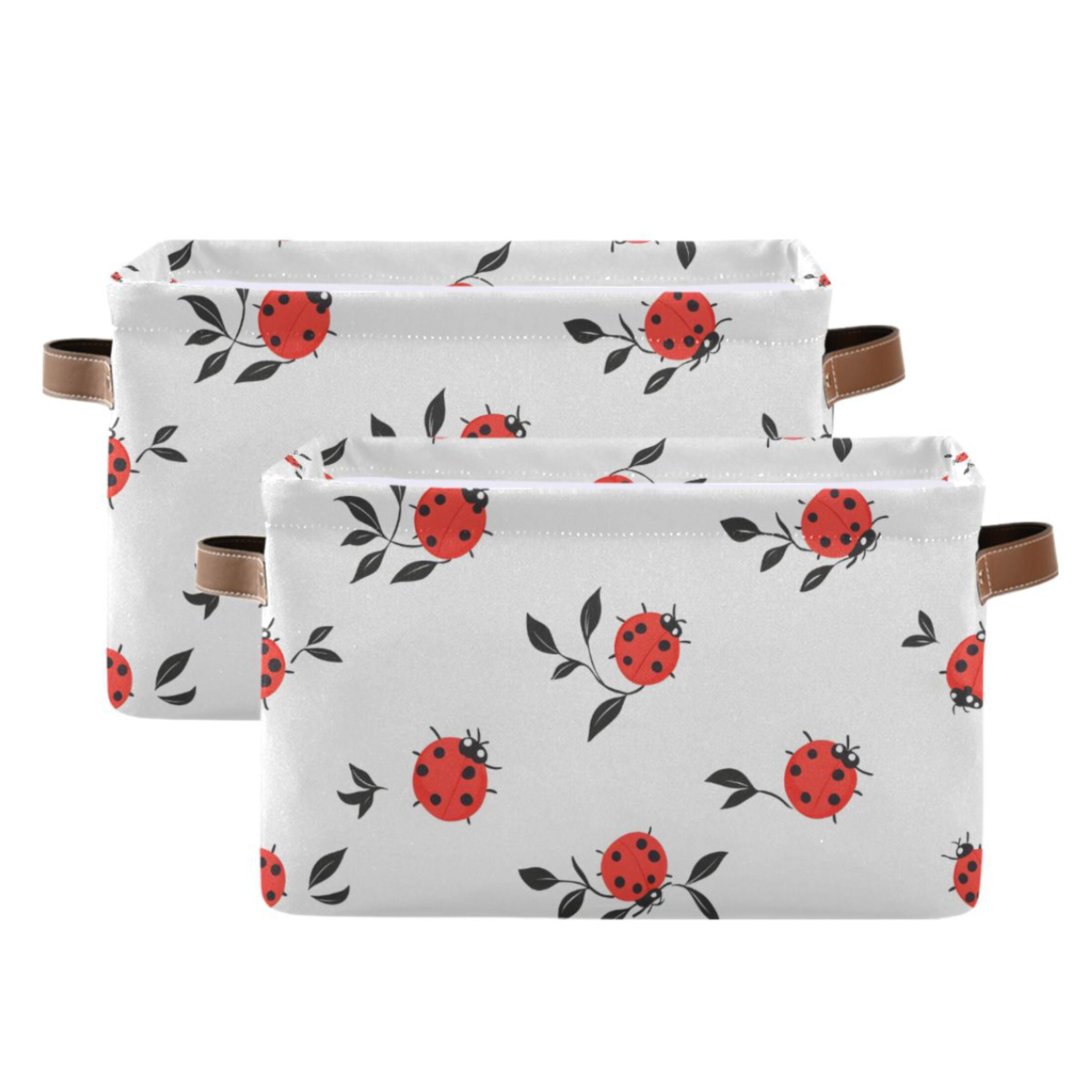 Ryvnso Ladybugs Leaves Storage Basket Large Bin Foldable Boxes Toys Organizer 14.2x10.2x8.3in 2 PCs
