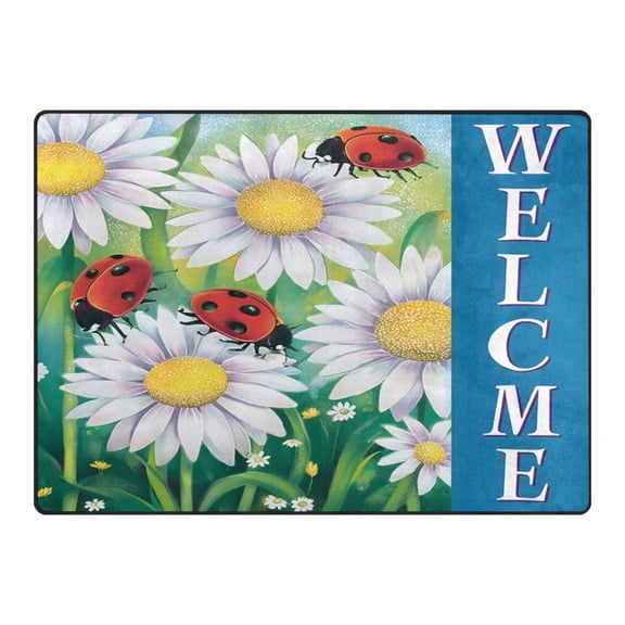 Ryvnso Ladybugs Summer Daisy Floral Area Rug Floor Mats Non-Slip Home Carpet 63 x 48 inch
