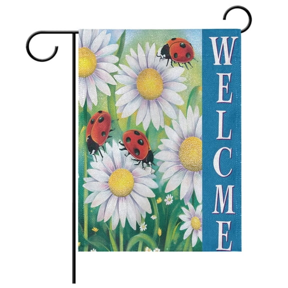 Ryvnso Ladybugs Summer Daisy Floral Pattern Garden Flag 12x18 Inch Double Sided Seasonal Yard Decoration