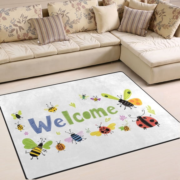 Ryvnso Ladybugs Welcome Area Rug Floor Mats Non-Slip Home Carpet 63 x 48 inch