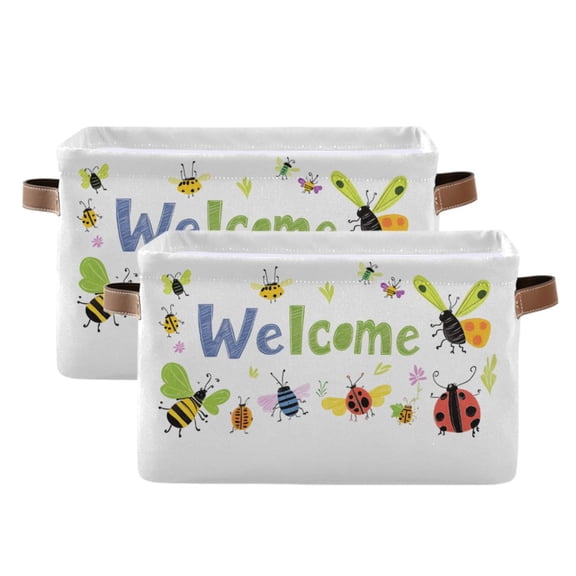Ryvnso Ladybugs Welcome Storage Basket Large Bin Foldable Boxes Toys Organizer 14.2x10.2x8.3in 2 PCs