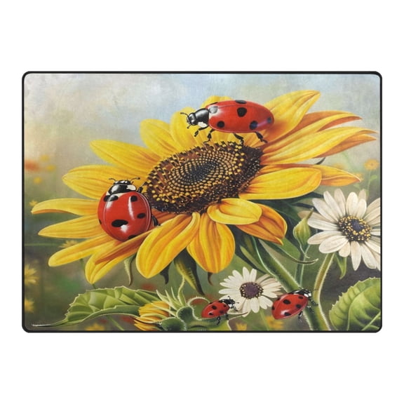 Ryvnso Ladybugs on Sunflowers Daisy Area Rug Floor Mats Non-Slip Home Carpet 63 x 48 inch