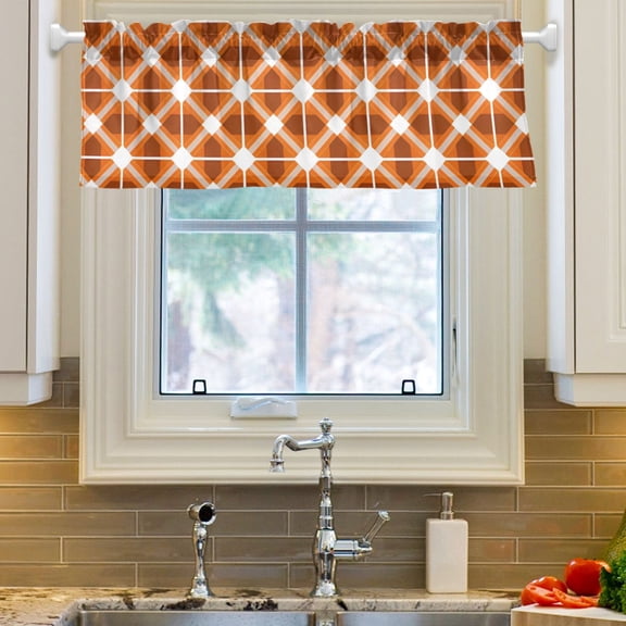 Ryvnso Lattice Grid Window Valance Kitchen Farmhouse Rod Pocket Short Curtain 54x18 inch