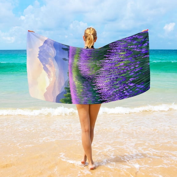 Ryvnso Lavender Field Beach Towel Quick Dry Swimming Yoga Beach Towels Large Sand Free Microfiber Towel 31"W x 71"L