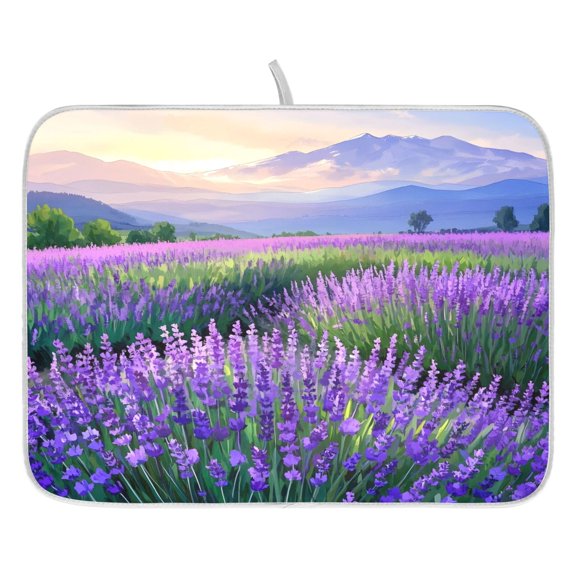 Ryvnso Lavender Field Dish Drying Mat for Kitchen Countertop 16x18 Small Dish Pad Drainer Rack Dish Sink Mats