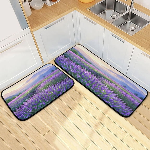 Ryvnso Lavender Field Kitchen Rugs Set Non Slip Runner Mats for Dining Room