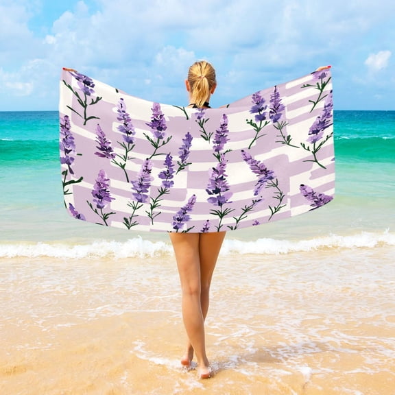 Ryvnso Lavender Flowers Oversized Beach Towel Microfiber Bath Blankets Swimming Fitness 37" x 74"