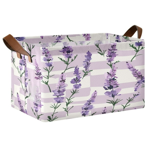 Ryvnso Lavender Flowers Storage Bins Large Basket Foldable Cube Toys Organizer with Handles 1 PC