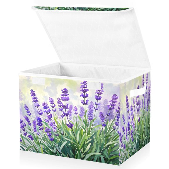 Ryvnso Lavender Large Lidded Foldable Storage Baskets Cubes Boxes Lids Bin for Home