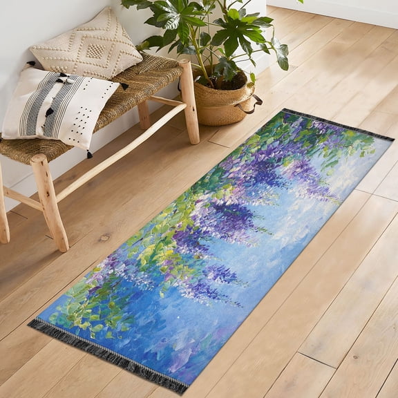 Ryvnso Lavender Oil Paint Bedroom Runner Rug 2'x6' Hallway Area Carpet Non Slip Entryway Mat with Tassels