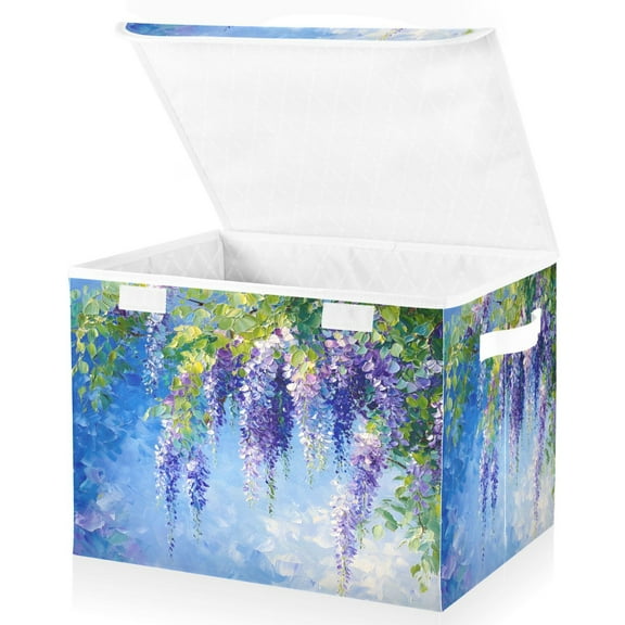 Ryvnso Lavender Oil Paint Large Lidded Foldable Storage Baskets Cubes Boxes Lids Bin for Home